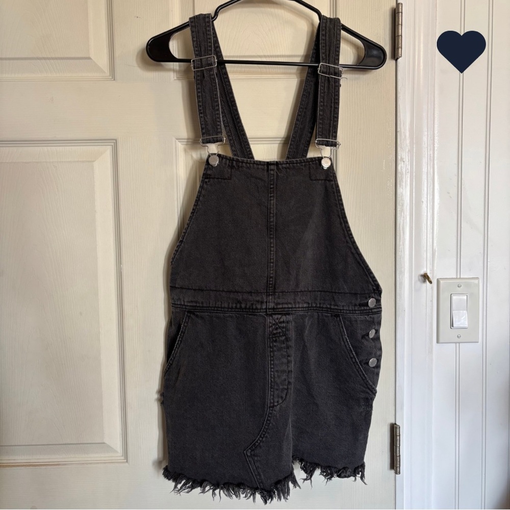 Free People Torn Up Overall Mini Dress Jumper Jean Denim Frayed Cutoff hem
